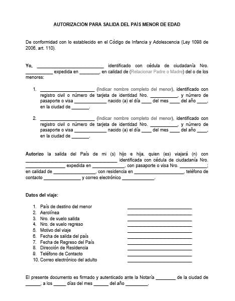 Formato Autorización Permiso De Salida Del País Para Niños 5421